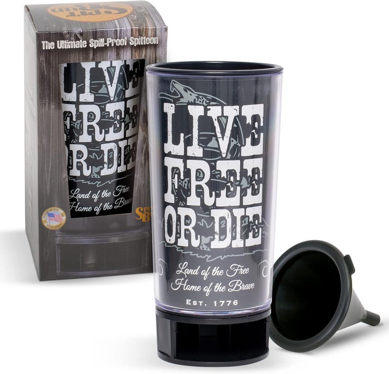 Spit Bud Liberty or Death #4 The Ultimate Spittoon for Chew - Portable Dip & Snuff Cup with Lid, Pop Tab, Spill-Proof Funnel, Can Cutter & Holder - Fit in Cup Holders - Holds 8oz - Made in USA - Image 1